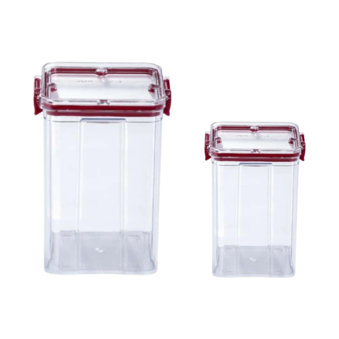 Clear Square Container (Set of 2, 650ml + 1.1L) - Cherry Red