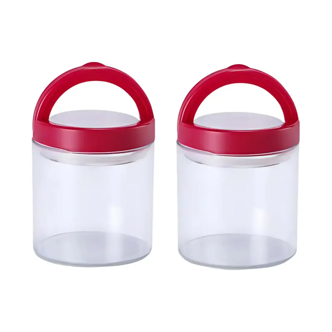 Clear Round Snap Hinge Container (Set of 2, 650 ml) – Cherry Red