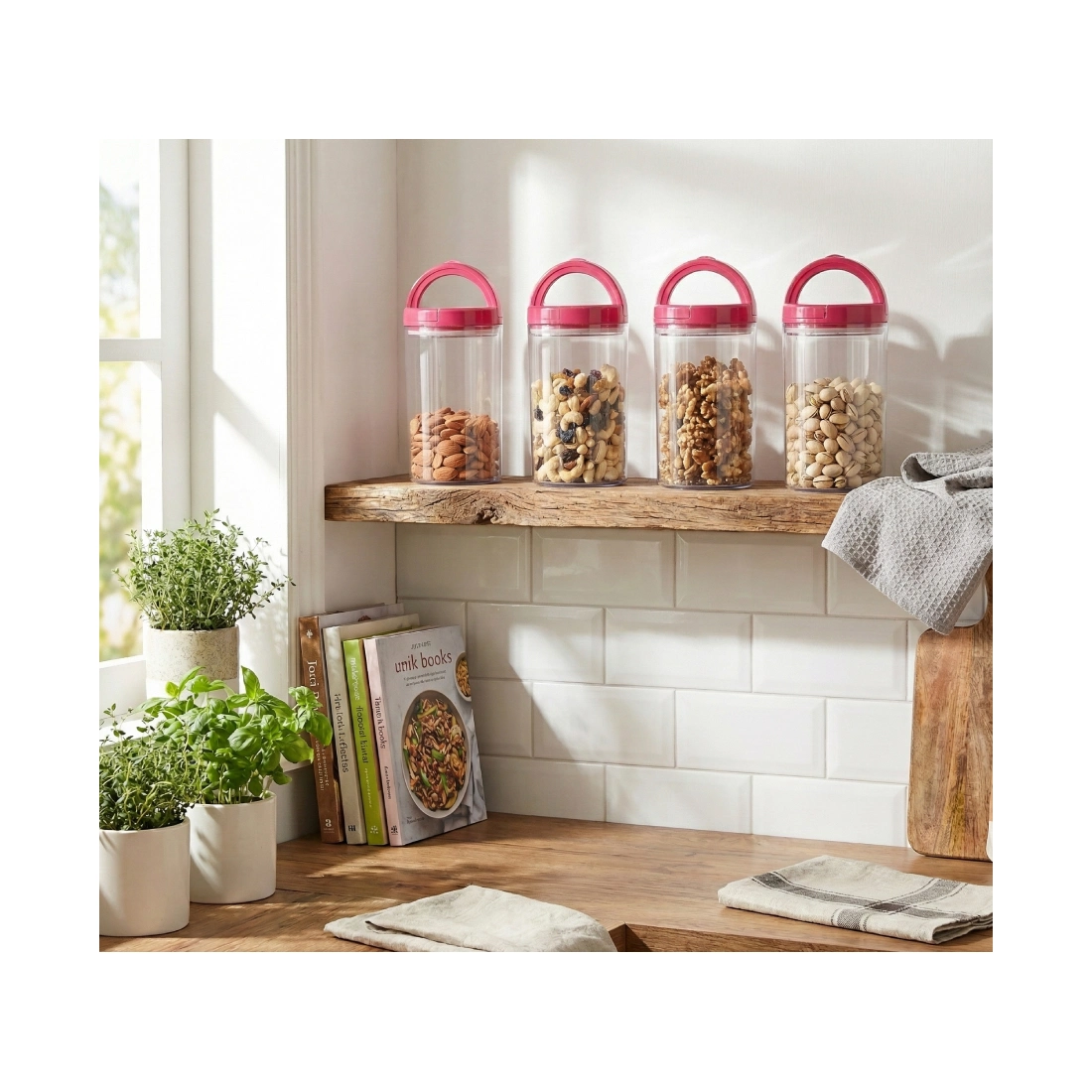 Clear Round Snap Hinge Container (Set of 2, 650 ml) – Cherry Red