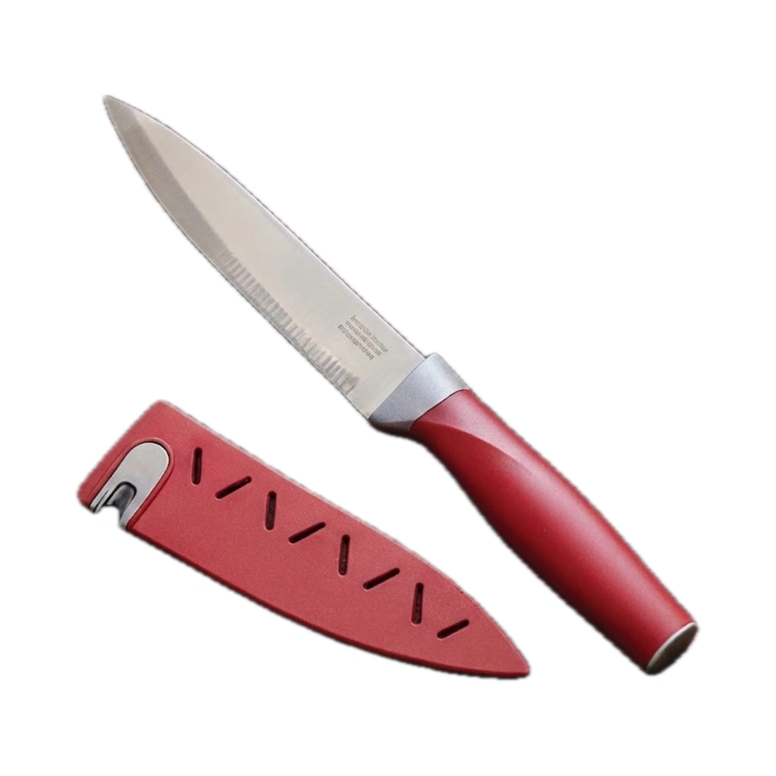 SS Matt Blade Knife with Knife Sharpener Cover (5 inch) - Red