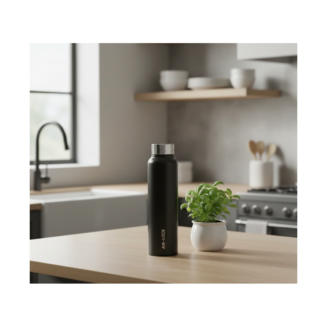 Steel Water Bottle (set of 1, 750ml) - Black
