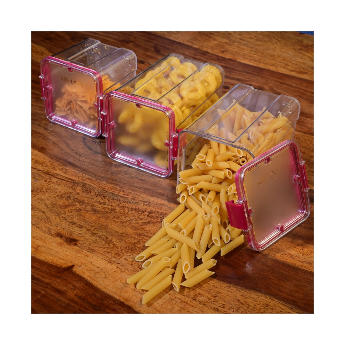 Clear Square Container (Set of 2, 1.1L) - Cherry Red