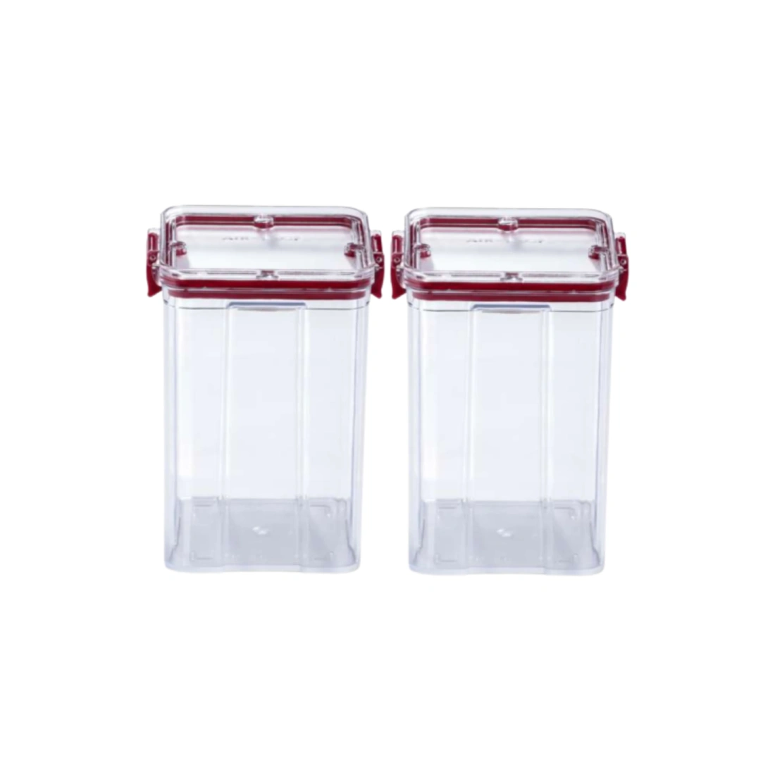 Clear Square Container (Set of 2, 1.1L) - Cherry Red
