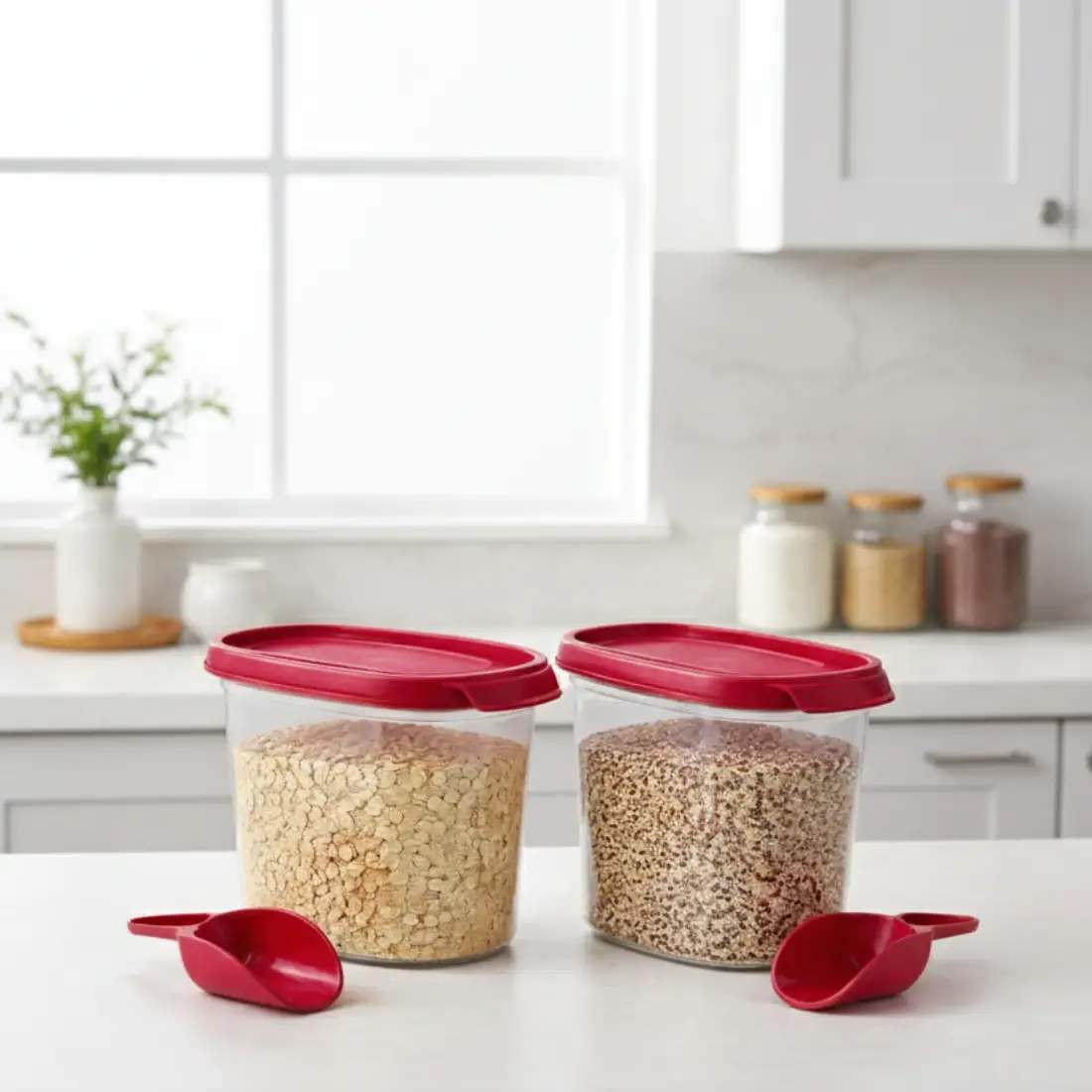 Crystal Clear Oval Container with Scoop (set of 2, 1.2L) - Raspberry Gem