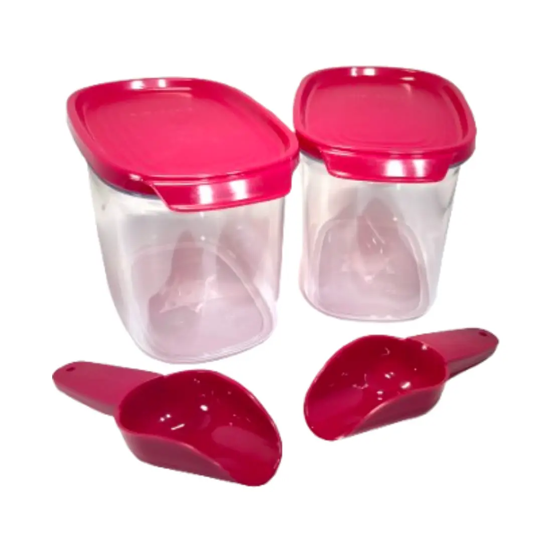 Crystal Clear Oval Container with Scoop (set of 2, 1.2L) - Raspberry Gem