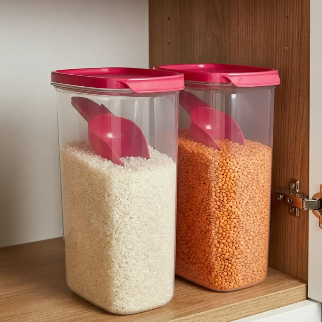 Crystal Clear Oval Container with Scoop (set of 2, 2.5L) - Raspberry Gem