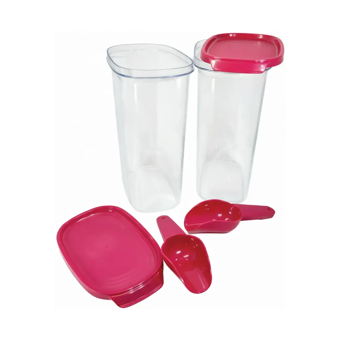 Crystal Clear Oval Container with Scoop (set of 2, 2.5L) - Raspberry Gem