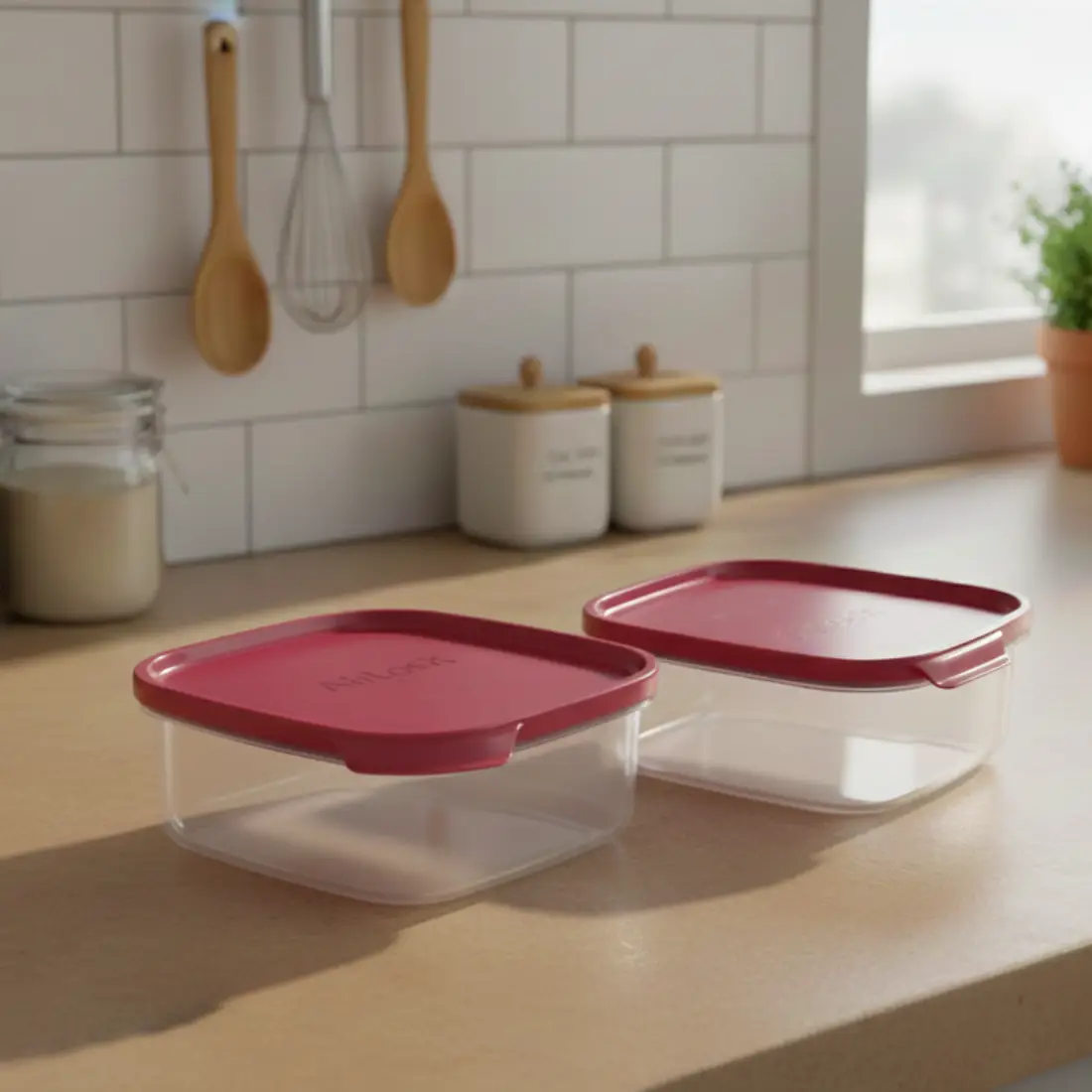 Crystal Clear Square Container (set of 2, 1.0L) - Raspberry Gem
