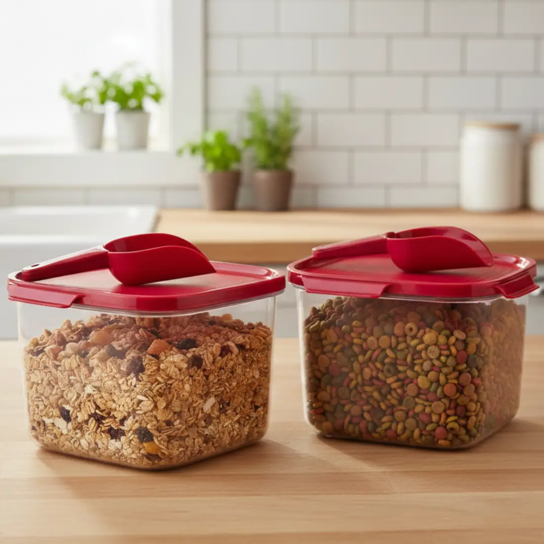 Crystal Clear Square Container with Scoop (set of 2, 2.0L) - Raspberry Gem