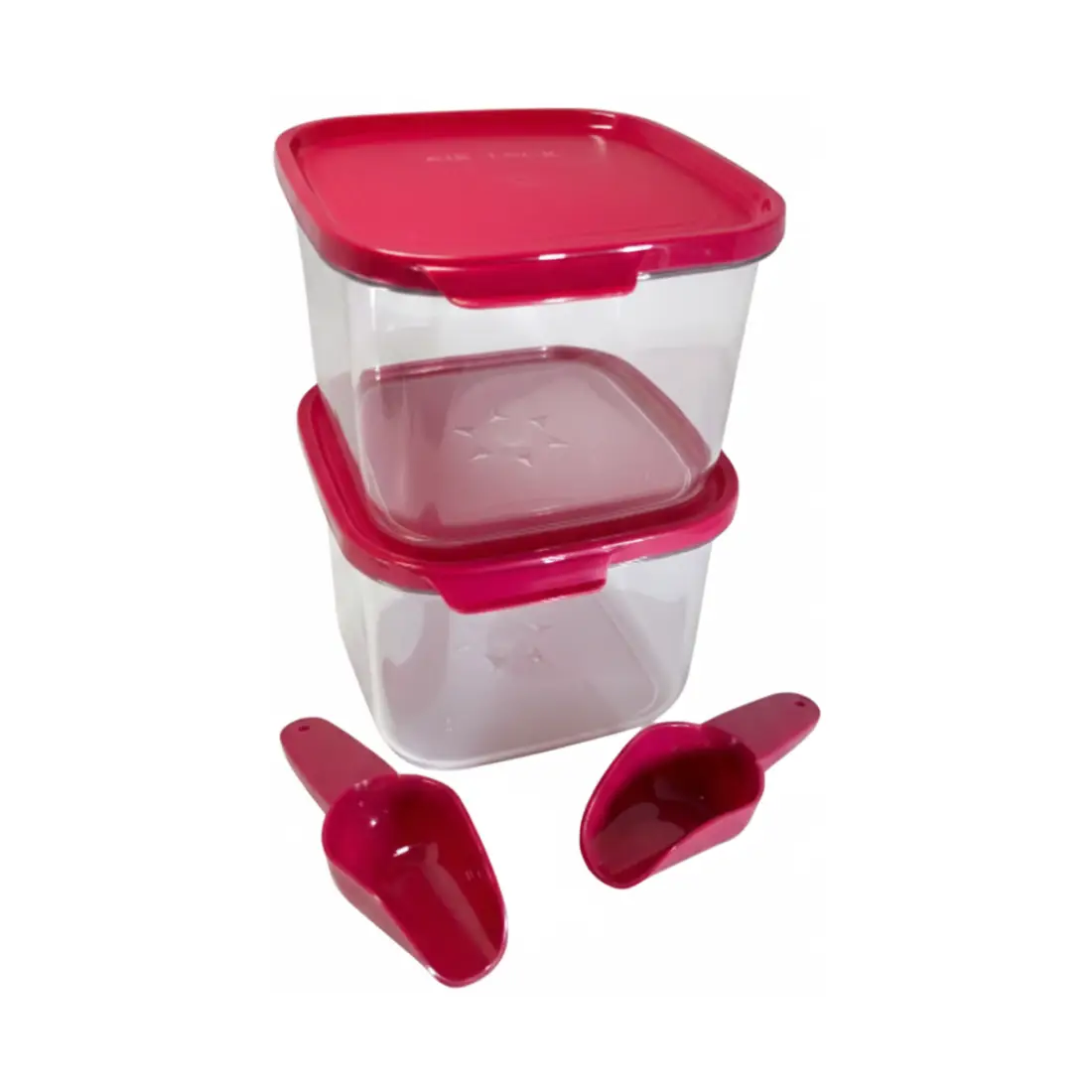 Crystal Clear Square Container with Scoop (set of 2, 2.0L) - Raspberry Gem