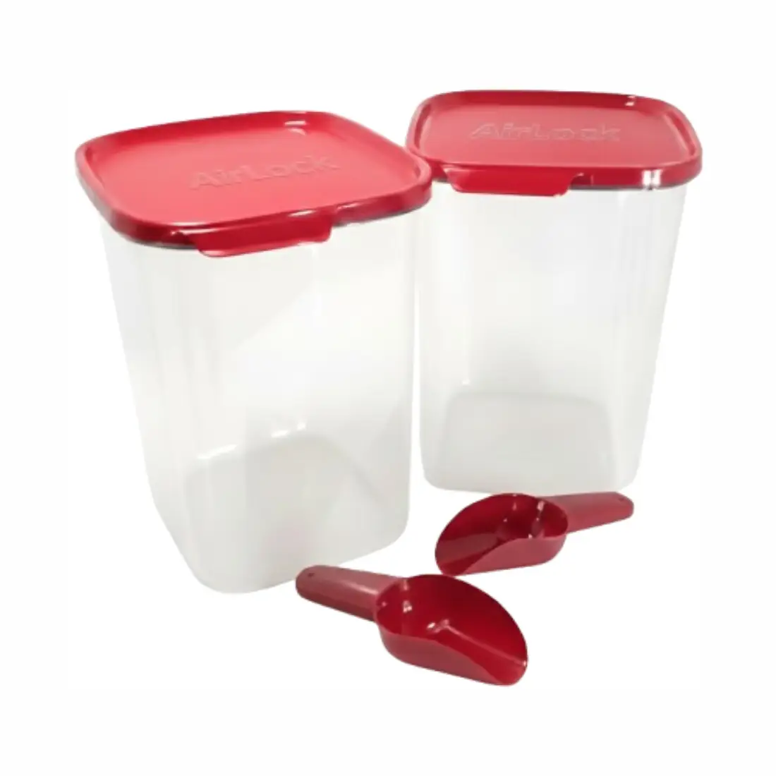 Crystal Clear Square Container with Scoop (set of 2, 4.0L) - Raspberry Gem