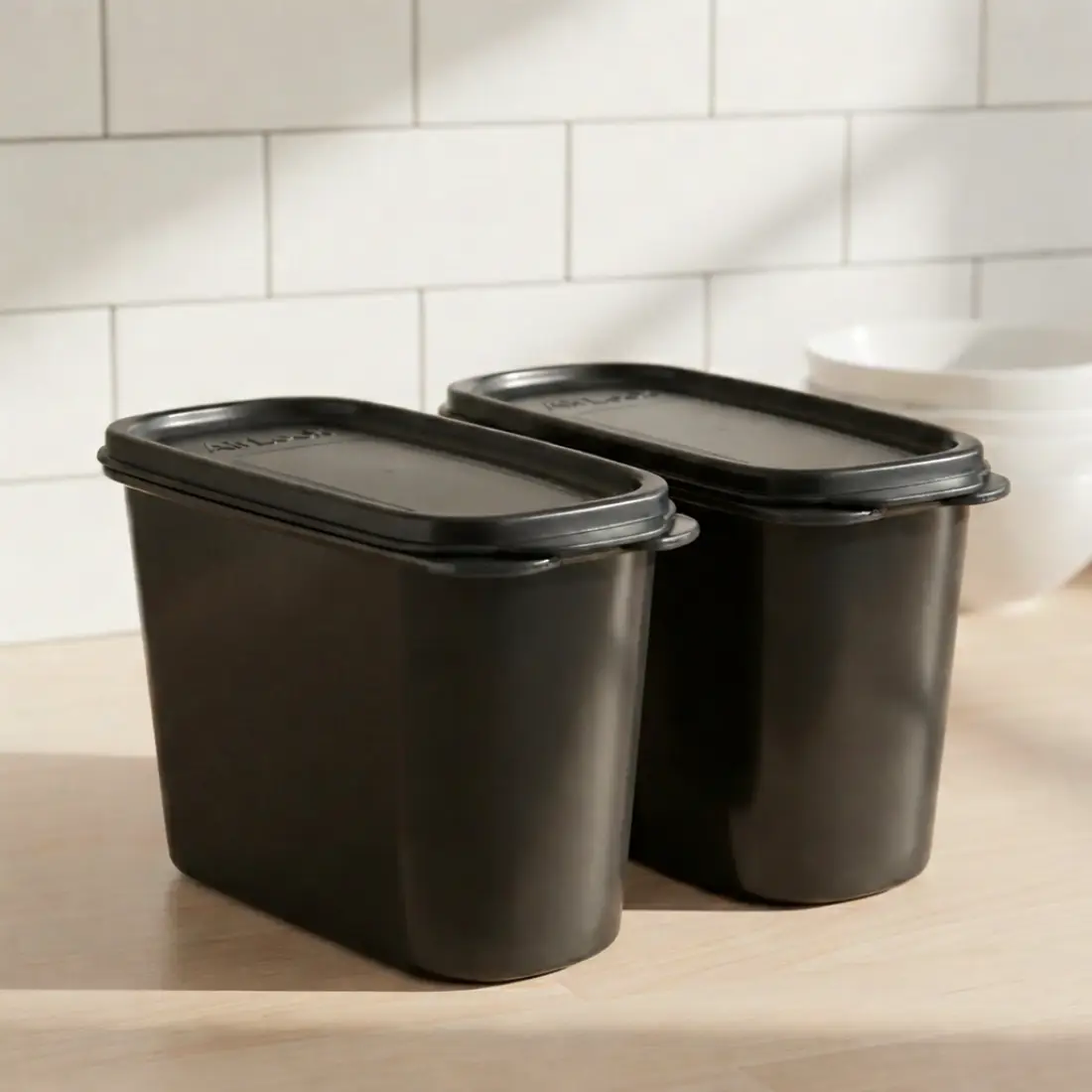 Keep It Dry Oval Container with Scoop(set of 2, 1.2L) - Black