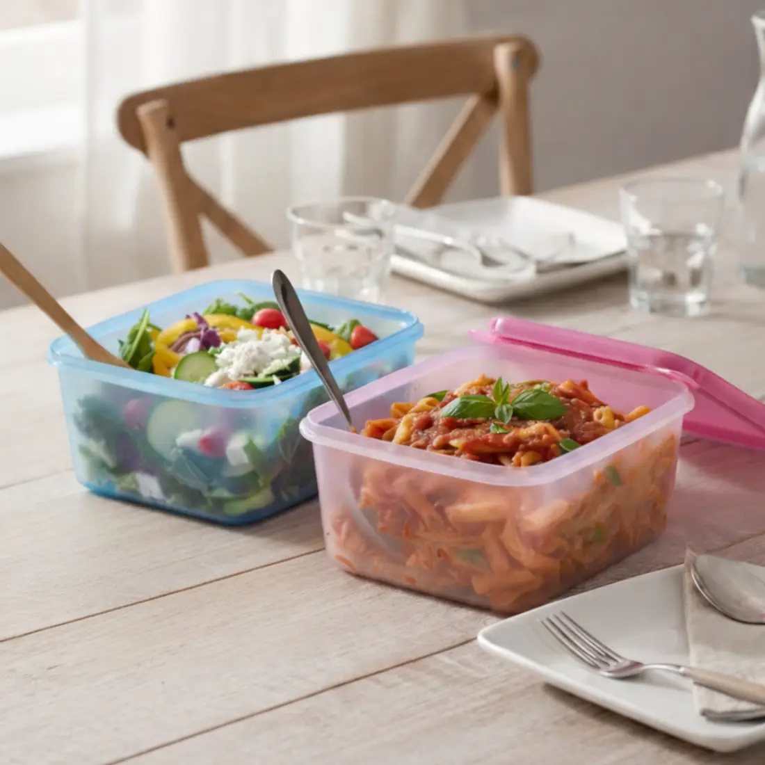 Polyclear Rectangular Container (set of 2, 500ml) - Ice Blue & Blush Pink