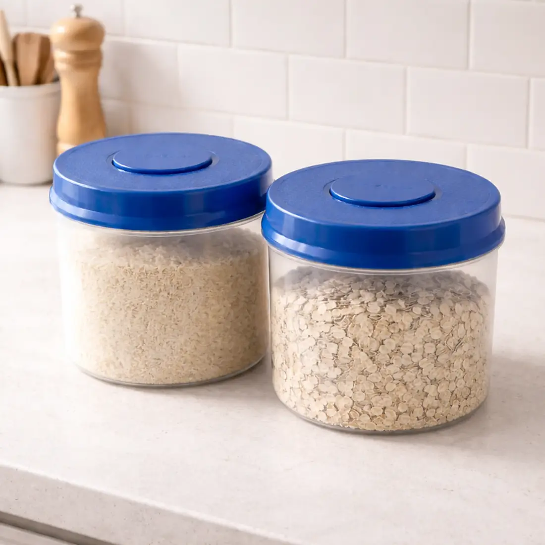 Round Push Button Container (set of 2, 1.0L) - Blue