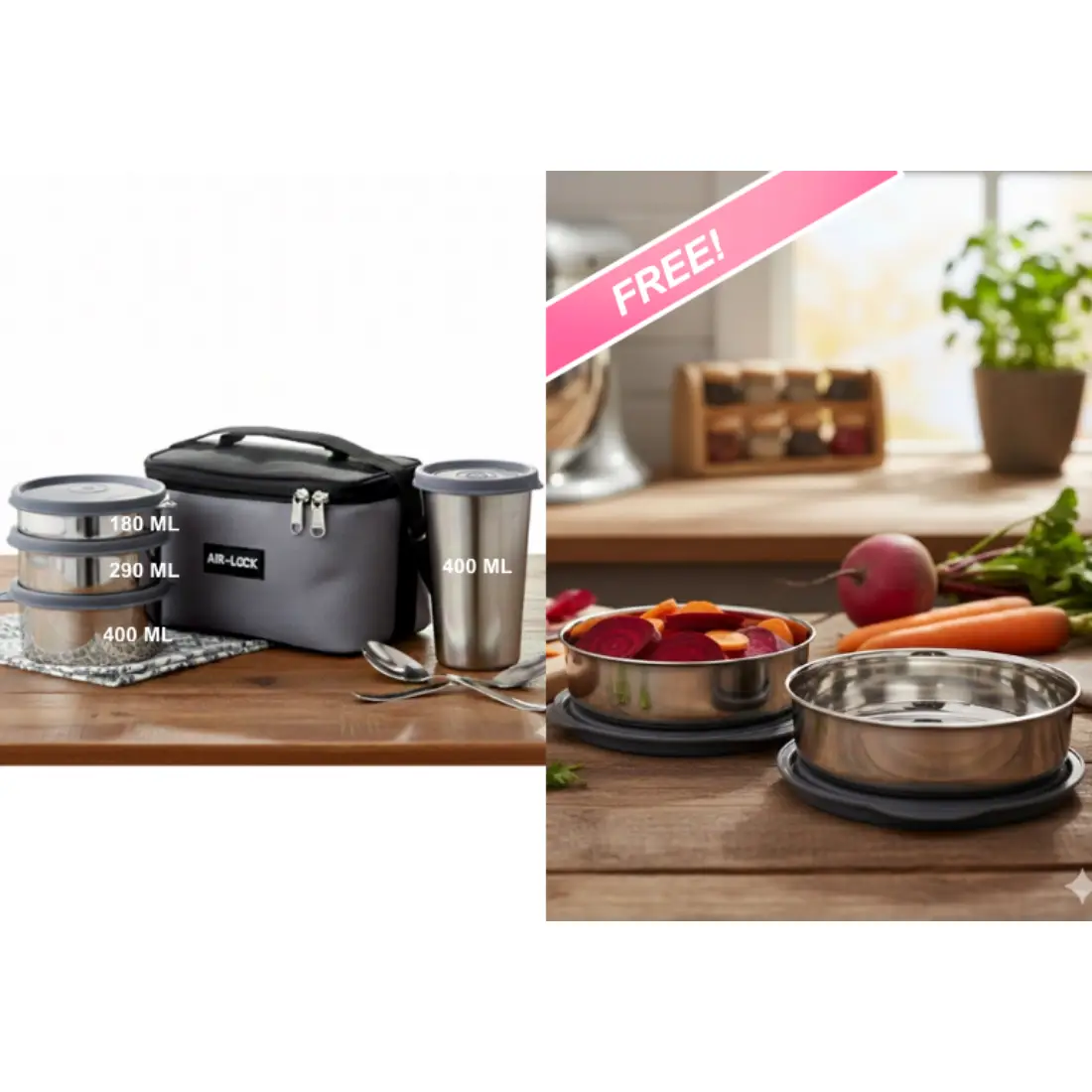 Buy Much Max Lunch Set Free Munch Max Steel Bowl 180ML (Set of 2)