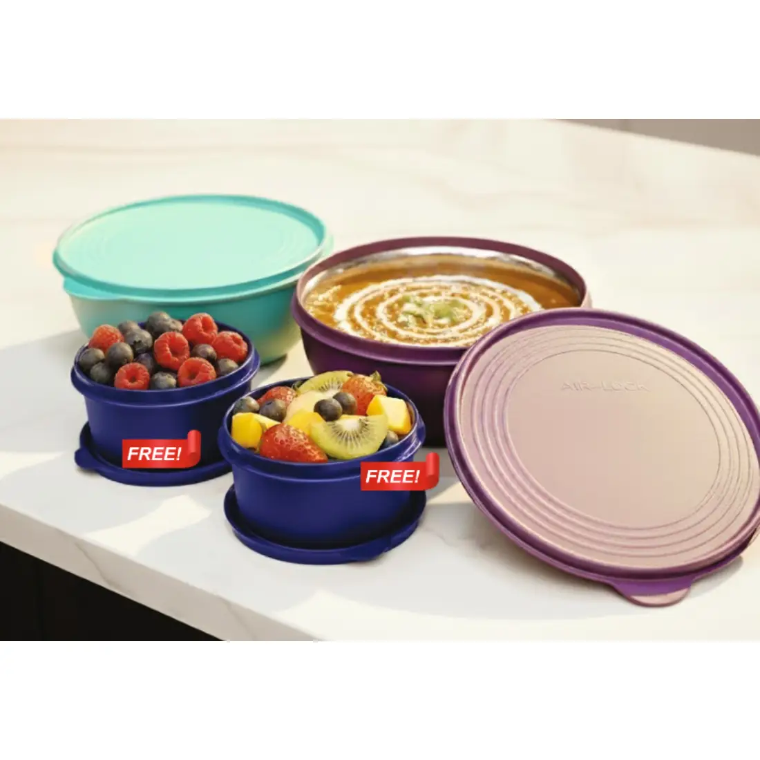 Buy - Super Steel Bowl 1.5L (Set of 2) Free - Meal Mate Container 400 ML (Set of 2)