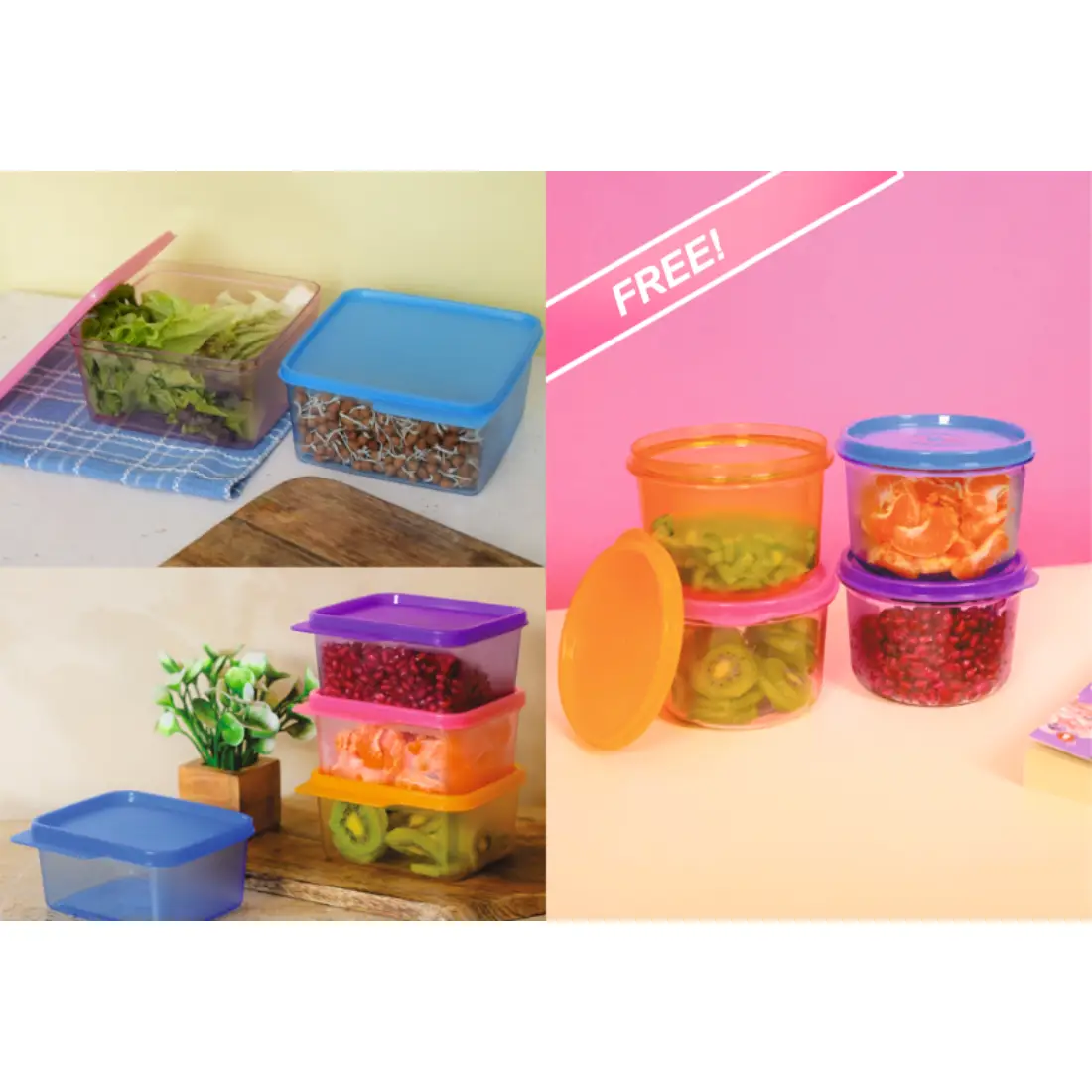 Buy PolyClear Rectangular Container 1.2L (Set of 2) PolyClear Rectangular Container 500Ml (Set of 4) Free Crystal Bowl 450ML (Set of 2) X2