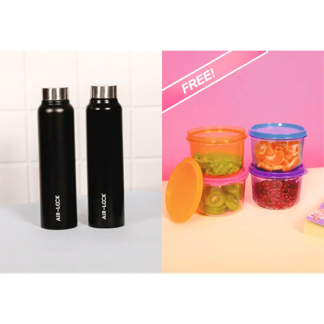 Buy - Steel Bottle 1.0L X2 Free - Crystal Bowl 450ML (Set of 2) X2