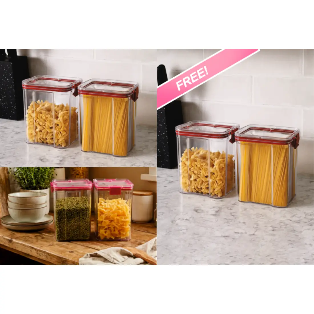 Buy Clear Square Container 1.1L (Set of 2) Clear Square Container 650ML (Set of 2) Free Clear Square Container 650 ML (Set of 2)