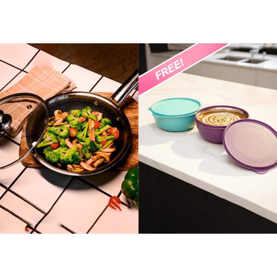 Buy Trivedh Honeycomb Frying Pan 20cm with Glass Lid Free Super Steel Bowl 1.5L (Set of 2)