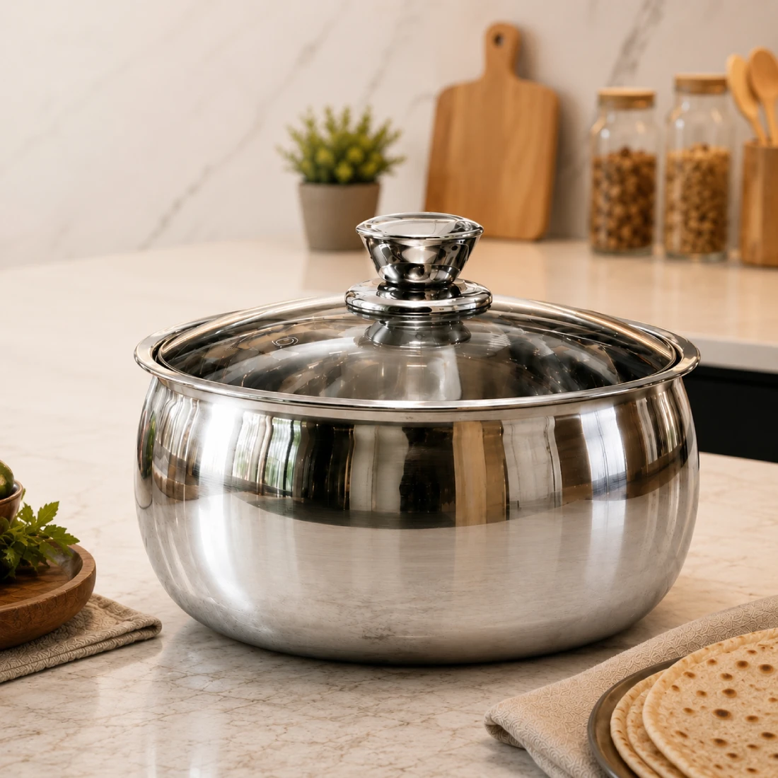 2000ML Hotpot Chapati Box with Glass Lid