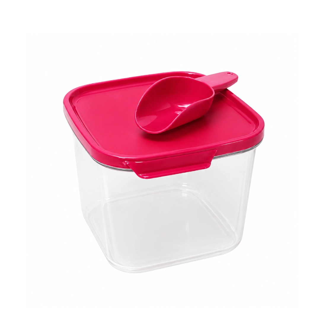 2.0L Crystal Clear Square Container with Scoop (1 pcs) - Raspberry Gem